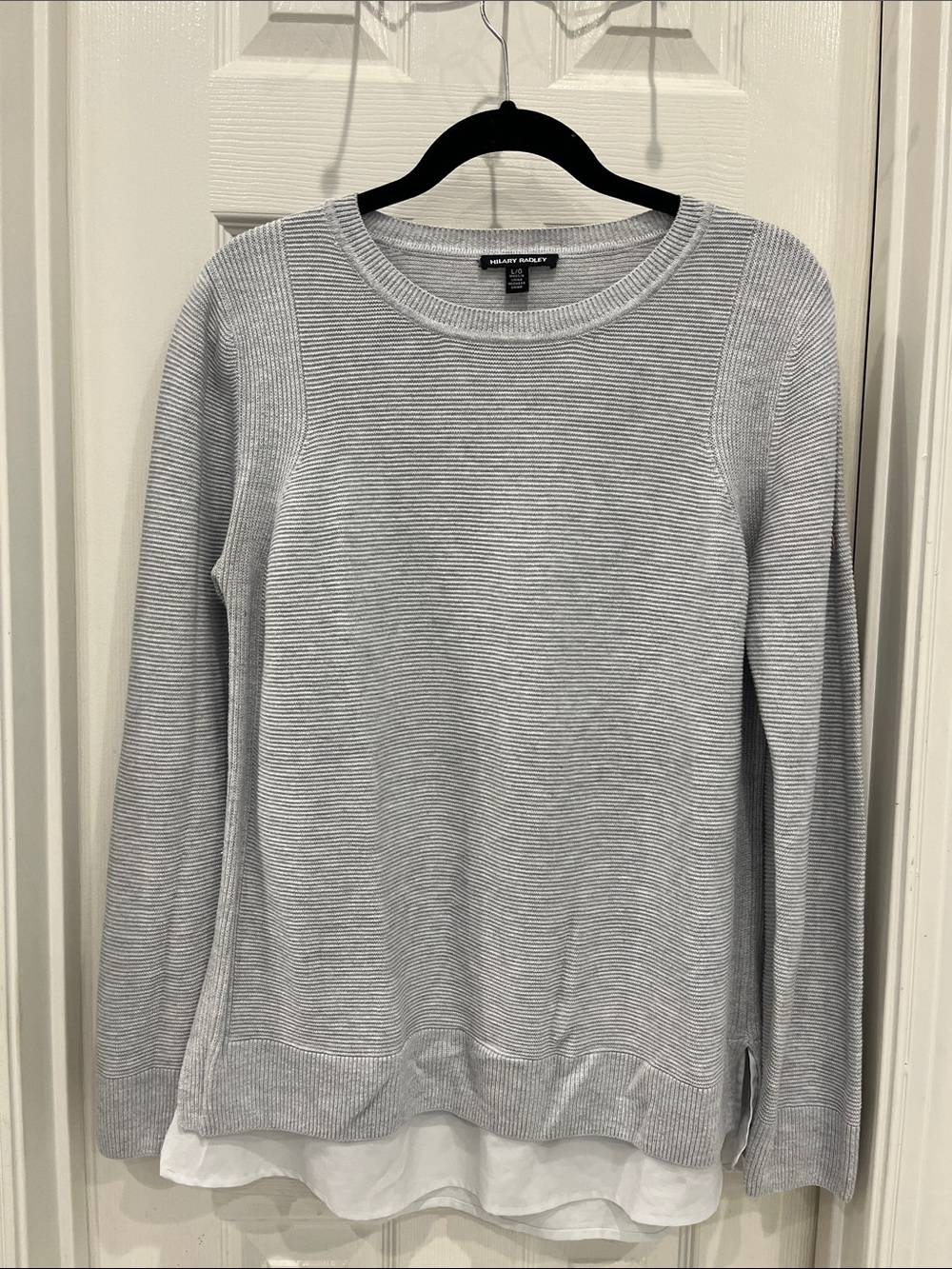 Hilary Radley Gray Ribbed Layered Crew Neck Sweater